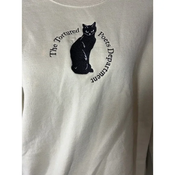 The Tortured Poets Department‎ Black Cat Embroidered Sweatshirt Pullover - Picture 2 of 4